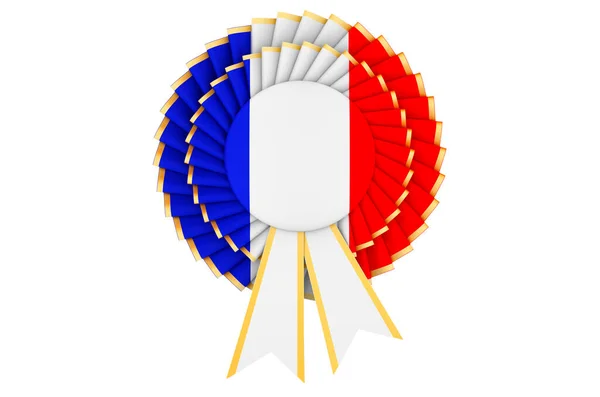 French Flag Painted Award Ribbon Rosette Rendering Isolated White Background — Stock Photo, Image