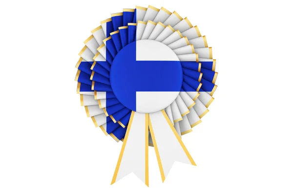 Finnish Flag Painted Award Ribbon Rosette Rendering Isolated White Background — Stock Photo, Image