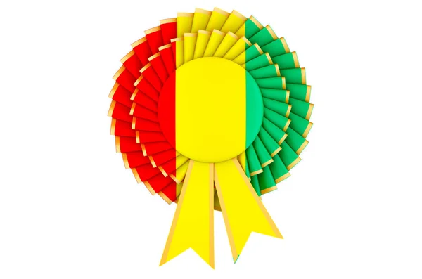 Guinean Flag Painted Award Ribbon Rosette Rendering Isolated White Background — Stock Photo, Image