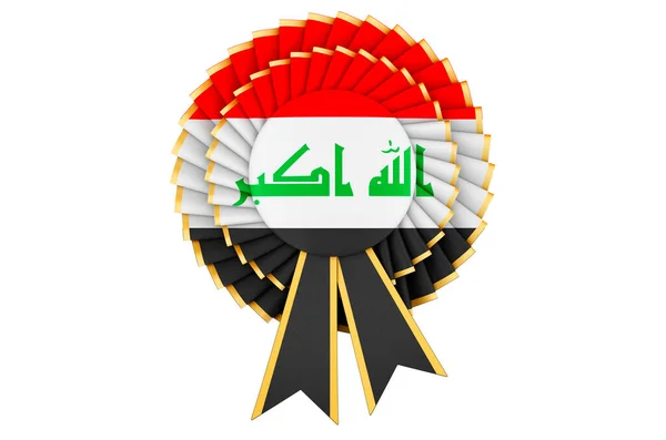 Irakese Vlag Geschilderd Het Award Lint Rozet Rendering Geïsoleerd Witte — Stockfoto