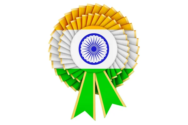 Indyjska Flaga Namalowana Rozetce Wstążką Rendering Izolowany Białym Tle — Zdjęcie stockowe