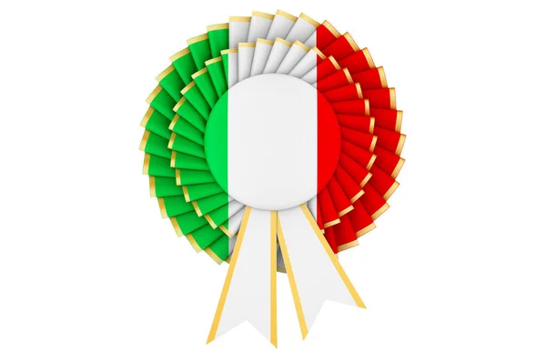 Italian Flag Painted Award Ribbon Rosette Rendering Isolated White Background — Stock Photo, Image