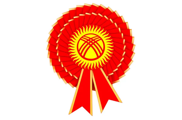 Киргизский Флаг Нарисованный Наградной Ленте Розетки Рендеринг Изолирован Белом Фоне — стоковое фото