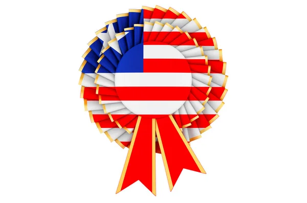 Liberiaanse Vlag Geschilderd Het Award Lint Rozet Rendering Geïsoleerd Witte — Stockfoto