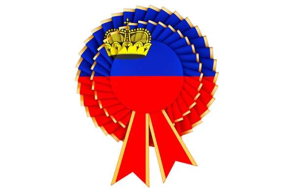 Liechtensteiner Flag Painted Award Ribbon Rosette Απόδοση Απομονωμένη Λευκό Φόντο — Φωτογραφία Αρχείου