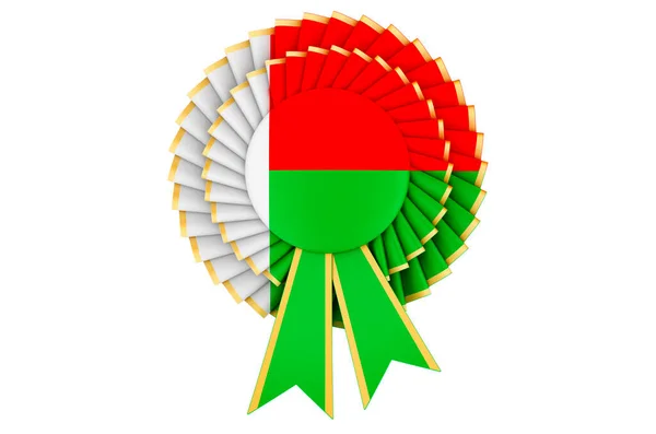 Bandeira Madagáscar Pintada Roseta Fita Premiada Renderização Isolada Fundo Branco — Fotografia de Stock