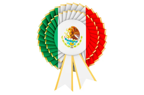 Bandeira Mexicana Pintada Roseta Fita Premiada Renderização Isolada Fundo Branco — Fotografia de Stock