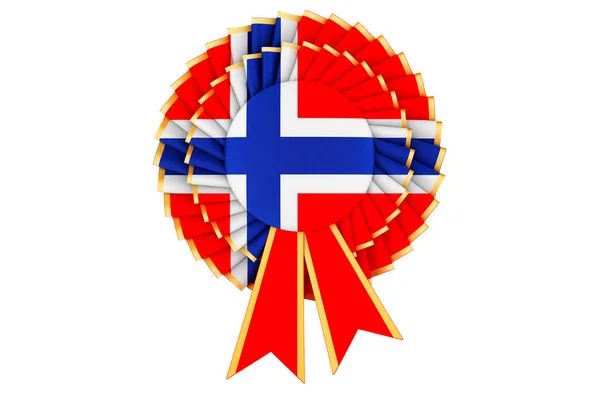 Norwegian Flag Painted Award Ribbon Rosette Rendering Isolated White Background — Stock Photo, Image