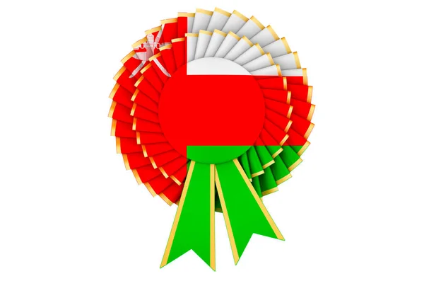 Omani Flagget Malt Den Prisbelønte Rosetten Gjengivelse Isolert Hvit Bakgrunn – stockfoto
