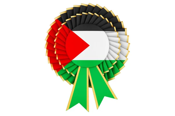 Bandera Palestina Pintada Roseta Cinta Premio Representación Aislada Sobre Fondo —  Fotos de Stock