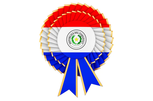 Paraguayan Flag Painted Award Ribbon Rosette Rendering Isolated White Background — Stock Photo, Image