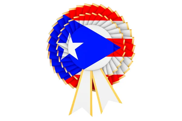 Puerto Rican Flag Painted Award Ribbon Rosette Rendering Isolated White — Stock Photo, Image