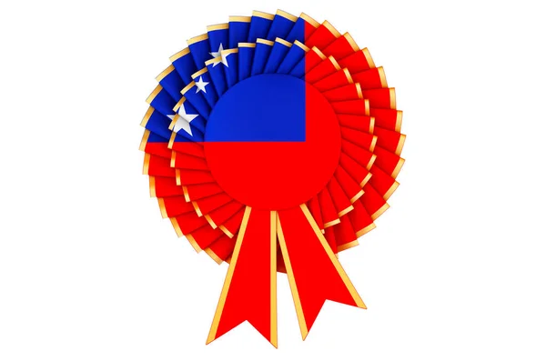 Samoan Flag Painted Award Ribbon Rosette Rendering Isolated White Background — Stock Photo, Image