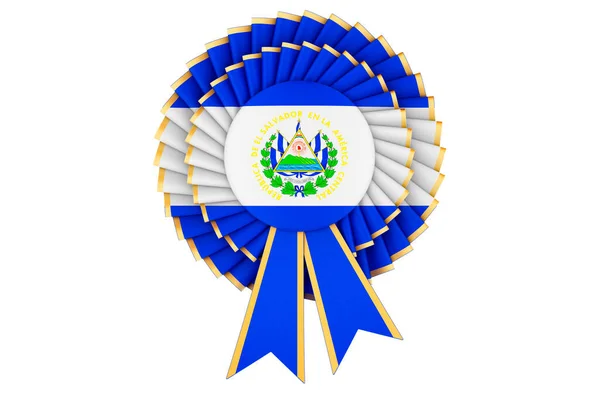 Salvadoran Flag Painted Award Ribbon Rosette Rendering Isolated White Background — Stock Photo, Image