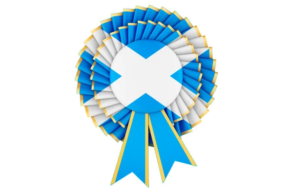 Scottish Flag Painted Award Ribbon Rosette Rendering Isolated White Background — Stock Photo, Image