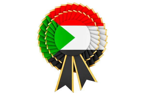 Bandera Sudanesa Pintada Roseta Cinta Premio Representación Aislada Sobre Fondo —  Fotos de Stock