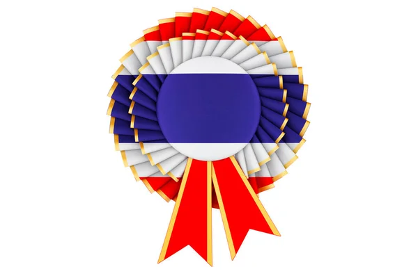 Thai Flag Painted Award Ribbon Rosette Rendering Isolated White Background — Stock Photo, Image