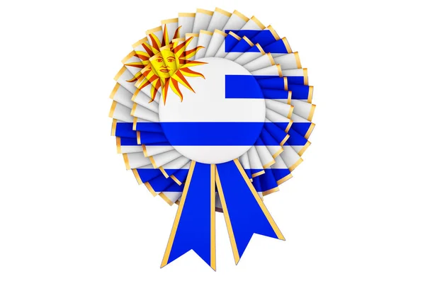 Uruguayan Flag Painted Award Ribbon Rosette Rendering Isolated White Background — Stock Photo, Image