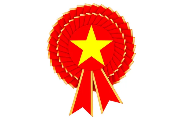 Bandeira Vietnamita Pintada Roseta Fita Premiada Renderização Isolada Fundo Branco — Fotografia de Stock
