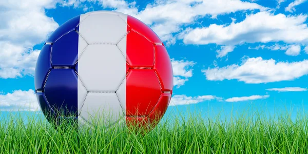 Μπάλα Ποδοσφαίρου Γαλλική Σημαία Στο Πράσινο Γρασίδι Κατά Του Μπλε — Φωτογραφία Αρχείου