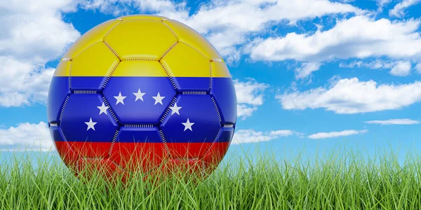 Μπάλα Ποδοσφαίρου Σημαία Της Βενεζουέλας Στο Πράσινο Γρασίδι Κατά Του — Φωτογραφία Αρχείου
