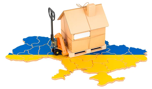 Servicio Mudanza Residencial Ucrania Concepto Carretilla Hidráulica Manual Con Parcela — Foto de Stock