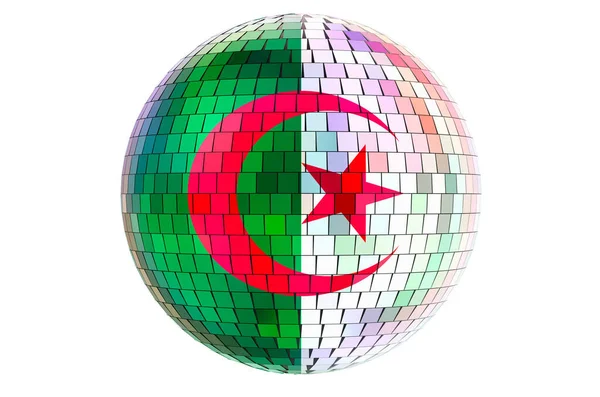 Espelho Bola Discoteca Com Bandeira Argelina Renderização Isolada Fundo Branco — Fotografia de Stock