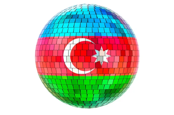 Mirror Disco Ball Azerbaijani Flag Rendering Isolated White Background — Stock Photo, Image