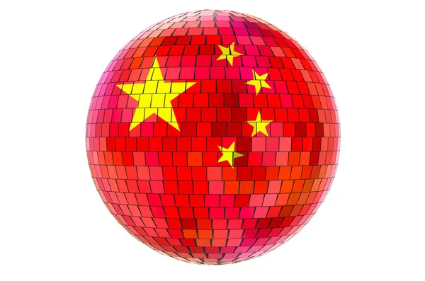 Зеркальный Диско Шар Китайским Флагом Рендеринг Изолирован Белом Фоне — стоковое фото