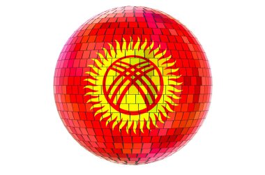 Kırgız bayrağıyla ayna disko topu, beyaz arkaplanda 3 boyutlu görüntüleme