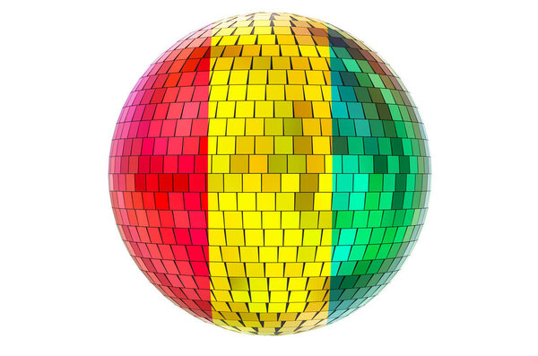 Зеркальный диско шар с гвинейским флагом, 3D рендеринг изолирован на белом фоне