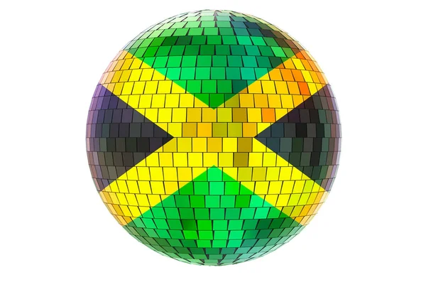 Spiegel Disco Bal Met Jamaicaanse Vlag Rendering Geïsoleerd Witte Achtergrond — Stockfoto