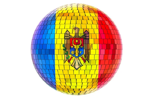 Spegel Disco Boll Med Moldavisk Flagga Rendering Isolerad Vit Bakgrund — Stockfoto