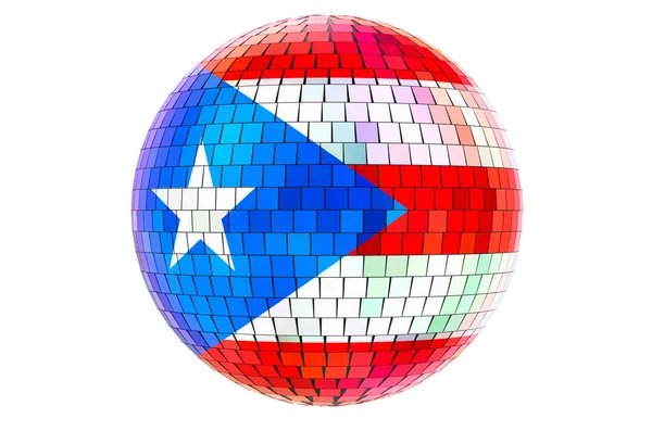 Spiegel Disco Bal Met Puerto Ricaanse Vlag Rendering Geïsoleerd Witte — Stockfoto