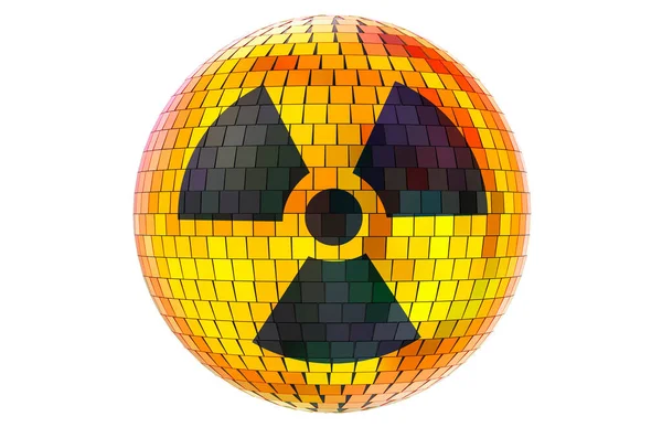 Radyasyon Sembollü Ayna Disko Topu Beyaz Arkaplanda Boyutlu Görüntüleme — Stok fotoğraf