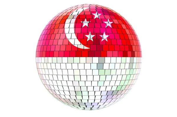Spiegel Disco Bal Met Singaporese Vlag Rendering Geïsoleerd Witte Achtergrond — Stockfoto