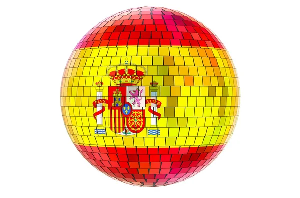 Spegel Disco Boll Med Spansk Flagga Rendering Isolerad Vit Bakgrund — Stockfoto