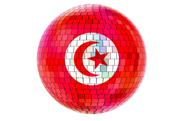 Tükör Disco Labda Tunéziai Zászló Renderelés Elszigetelt Fehér Háttér — Stock Fotó