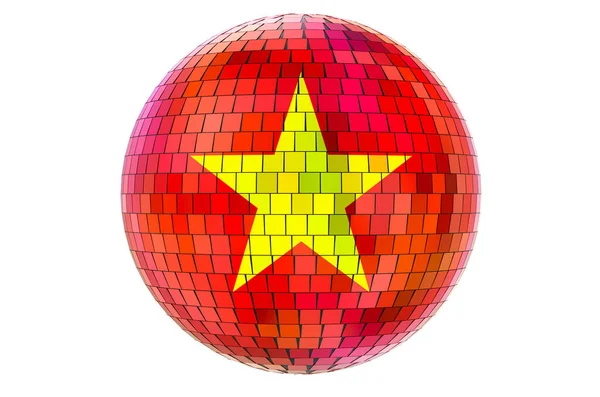 Зеркальный Диско Шар Вьетнамским Флагом Рендеринг Изолирован Белом Фоне — стоковое фото