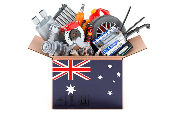 Australská Vlajka Vymalovaná Balíku Součástkami Auta Vykreslování Izolované Bílém Pozadí — Stock fotografie