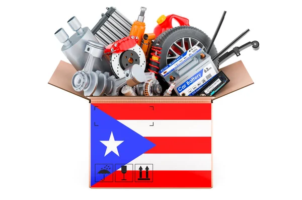 Puerto Ricaanse Vlag Geschilderd Het Perceel Met Auto Onderdelen Rendering — Stockfoto