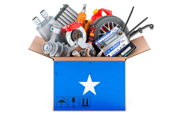 Bandeira Somali Pintada Pacote Com Peças Carro Renderização Isolada Fundo — Fotografia de Stock
