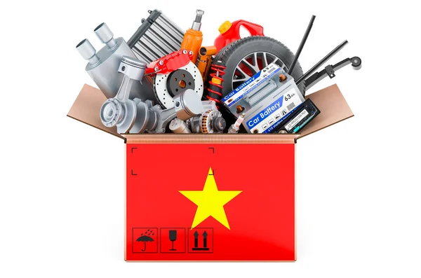 Vietnamská Vlajka Vymalovaná Balíku Součástkami Auta Vykreslování Izolované Bílém Pozadí — Stock fotografie