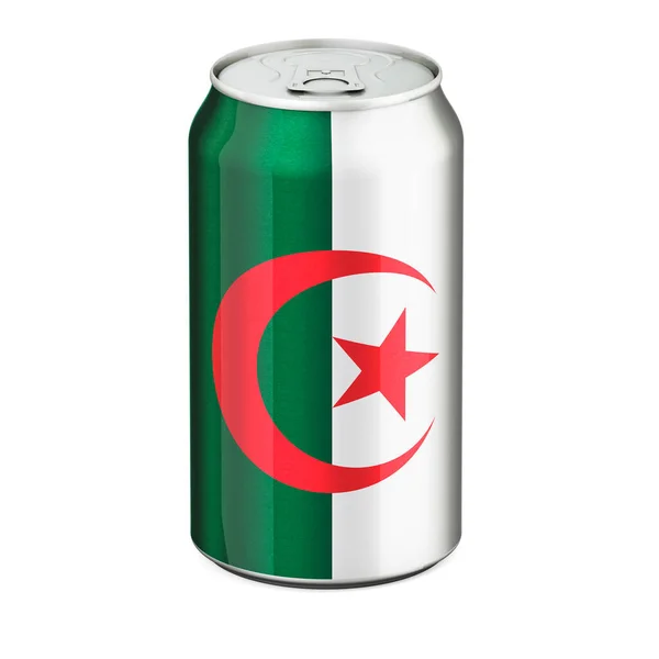 Algerian Flag Painted Drink Metallic Can Rendering Isolated White Background — Stock Photo, Image