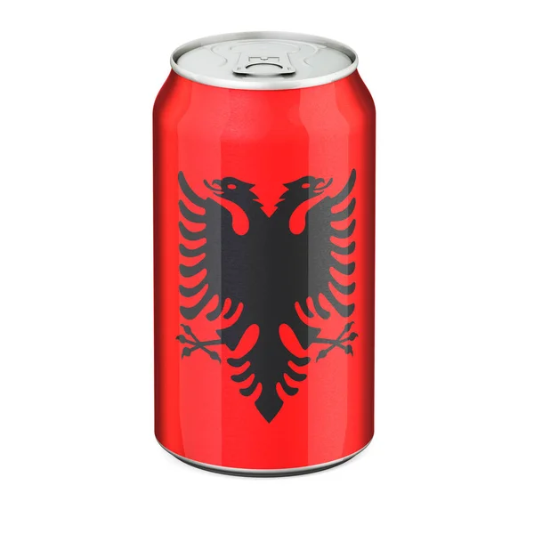 アルバニアの国旗は金属缶に描かれている 白い背景に隔離された3Dレンダリング — ストック写真