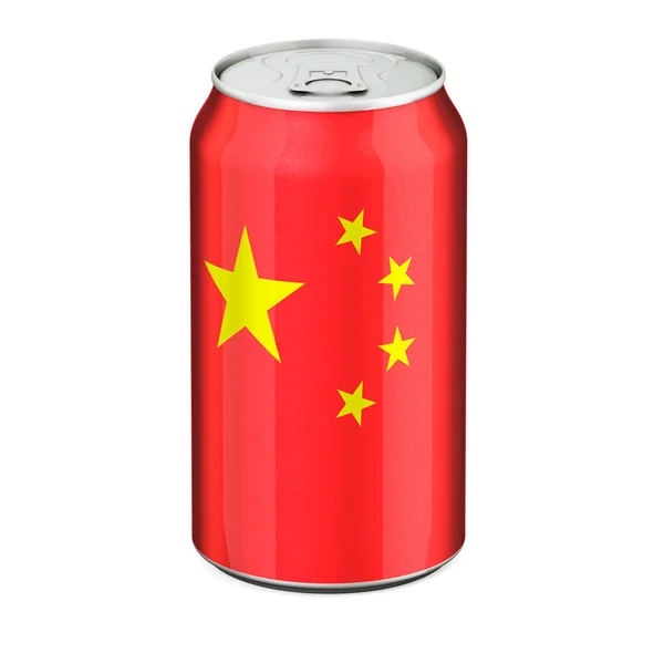 Chinese Vlag Geschilderd Drank Metalen Blik Rendering Geïsoleerd Witte Achtergrond — Stockfoto