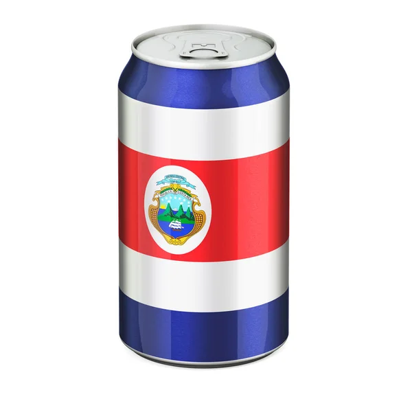 Costa Rican Flag Painted Drink Metallic Can Rendering Isolated White — ストック写真