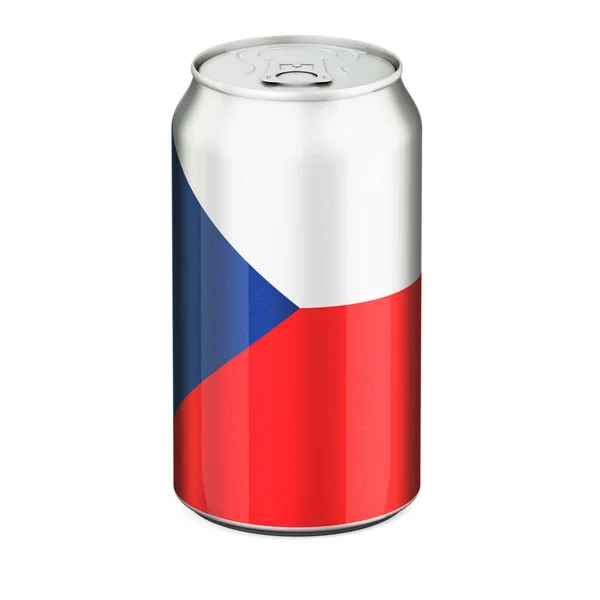 Tsjechische Vlag Geschilderd Drank Metalen Blik Rendering Geïsoleerd Witte Achtergrond — Stockfoto