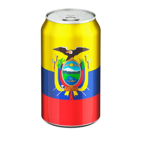 Bandeira Equatoriana Pintada Lata Metálica Bebida Renderização Isolada Fundo Branco — Fotografia de Stock