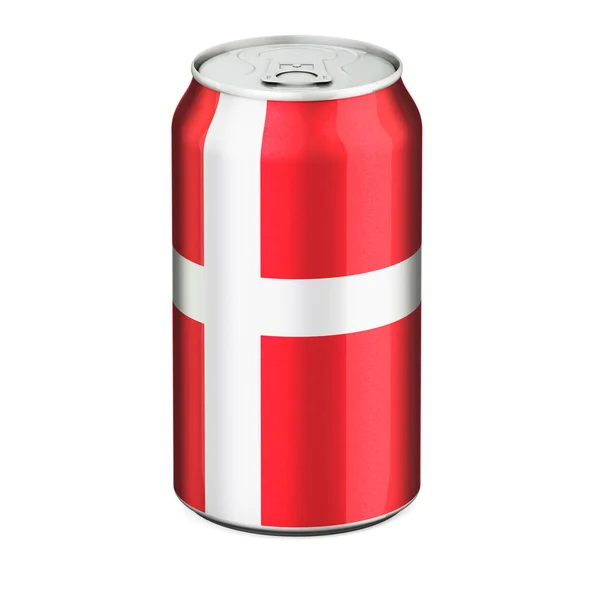 Bandeira Dinamarquesa Pintada Lata Metálica Bebida Renderização Isolada Fundo Branco — Fotografia de Stock